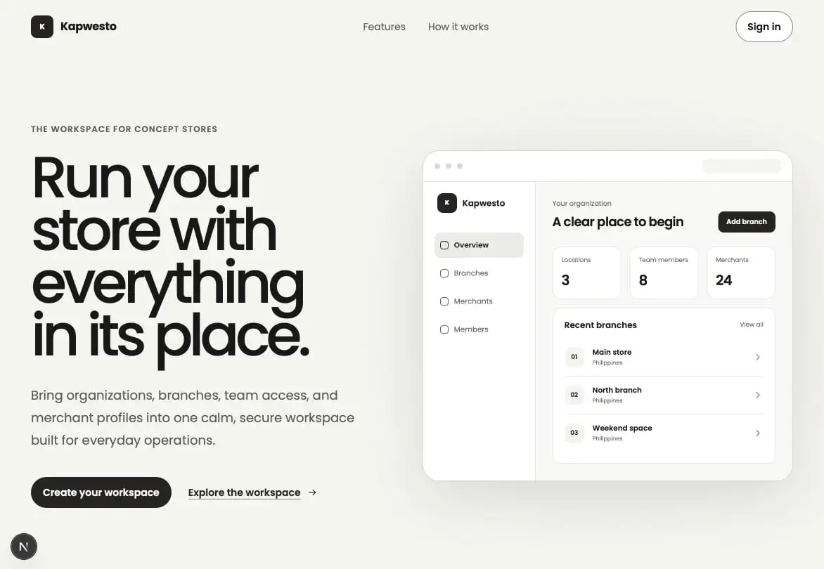 Kapwesto concept store management dashboard